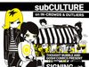 UK – subCulture Signing | Nov 7th Poster for a subCULTURE comics signing event on November 7, 2026, at Gosh! Comics in London, featuring artwork of two stylized characters on a scooter.