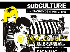 UK – subCulture Signing | Nov 7th Poster for a subCULTURE comics signing event on November 7, 2026, at Gosh! Comics in London, featuring artwork of two stylized characters on a scooter.