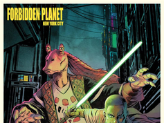NYC – Star Wars Reads Night | Oct 9th Promotional poster for Star Wars Night at Forbidden Planet New York City on October 9th, featuring Jar Jar Binks and a Jedi with a lightsaber.